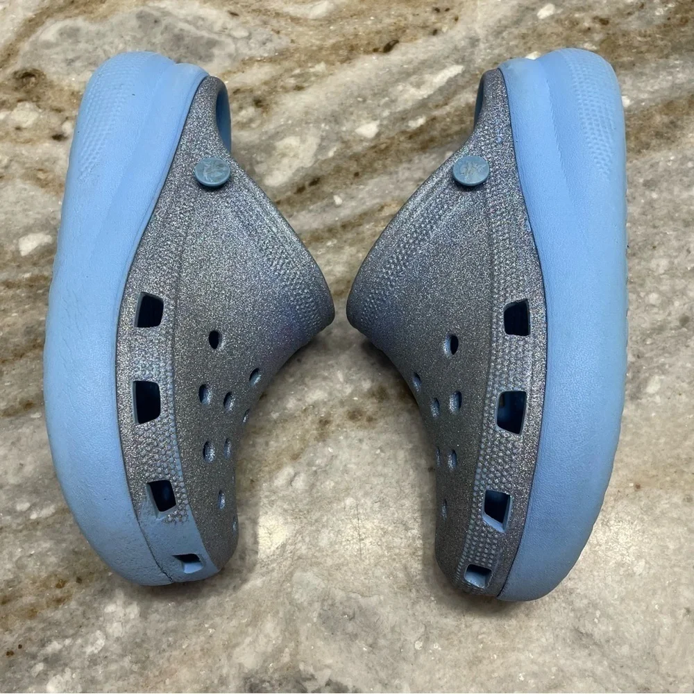 Crocs Kids' Cutie Crush Glitter Clog Shoes Girls Youth Size J3 blue ocean